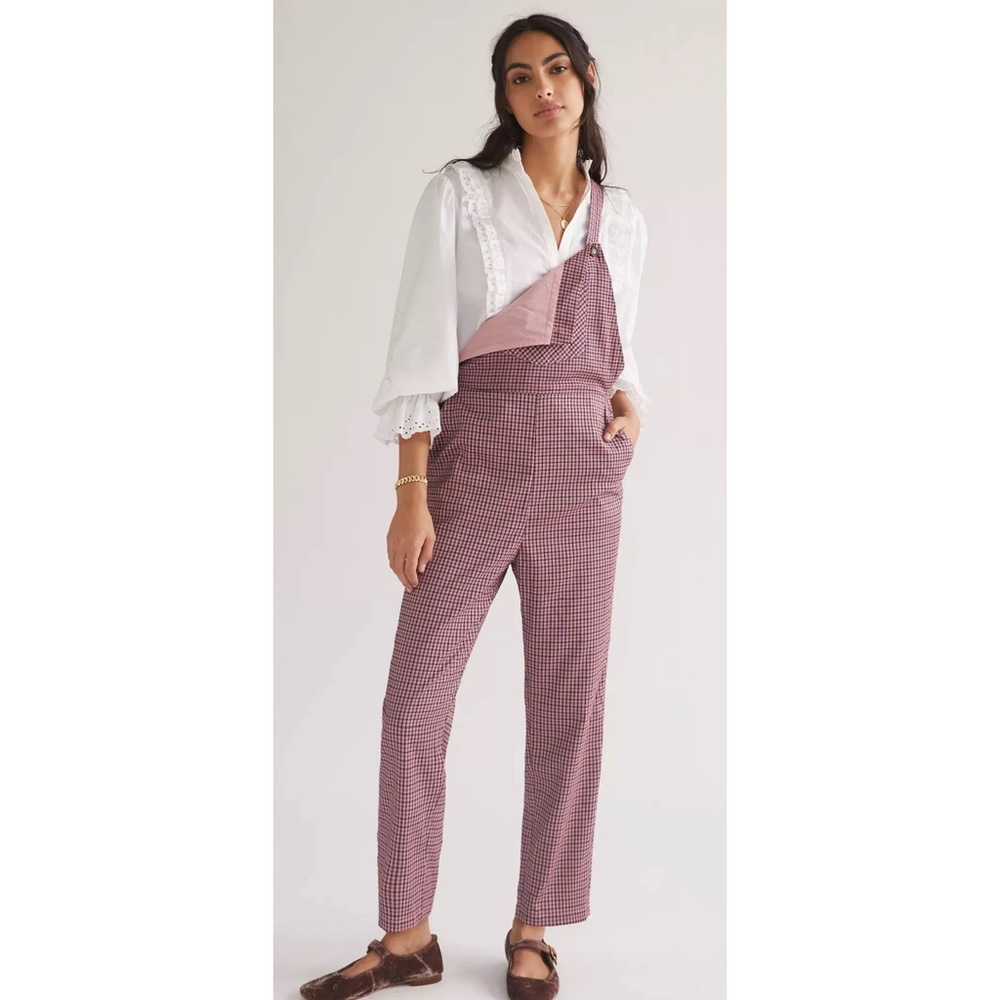 NWT Anthropologie FRNCH Pink Purple Paris Plaid Tapered Jumpsuit Overalls - Picture 4 of 12